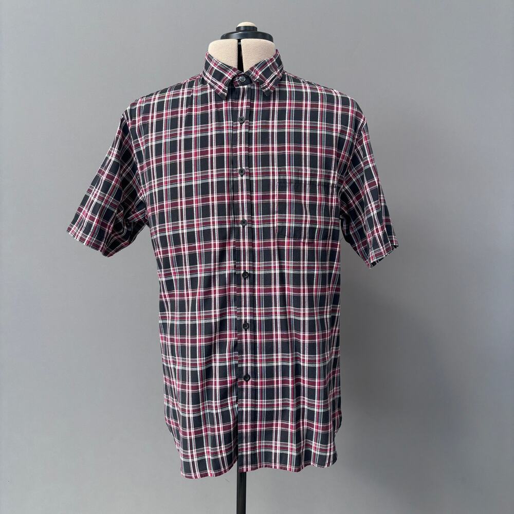 Anchor Blue Mens Red and Black Plaid Short Sleeve Button Front Shirt XL